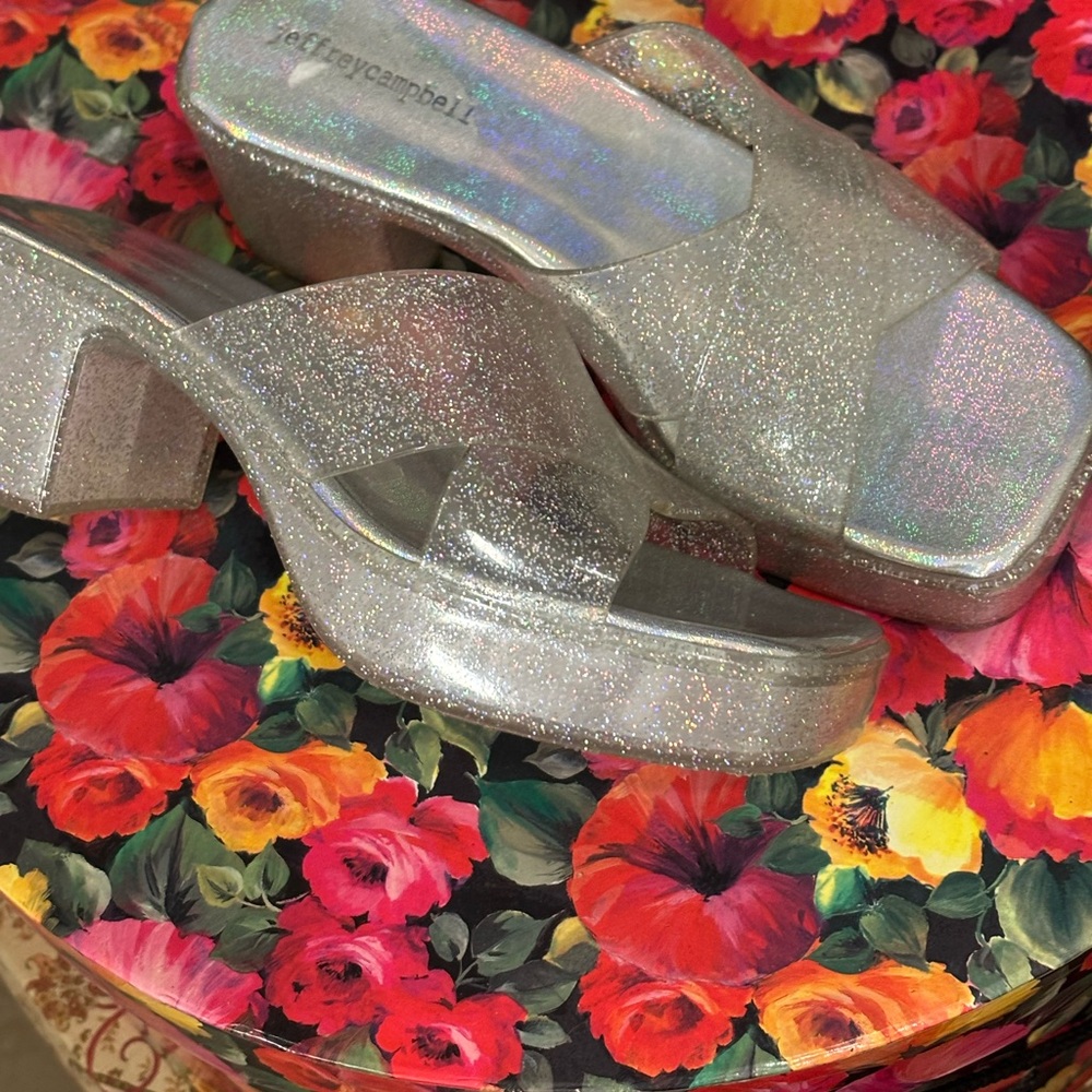 Jeffrey Campbell Holographic Glitter Platform Sandals
